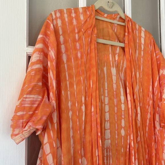 NEW | Hand-dyed Orange Tie Dye Kimono, Swim Cover-up, Robe, Kaftan, Caftan - Picture 3 of 5